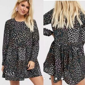 Never Fully Dressed Floral Mini Dress Black Long Sleeve Sz 4